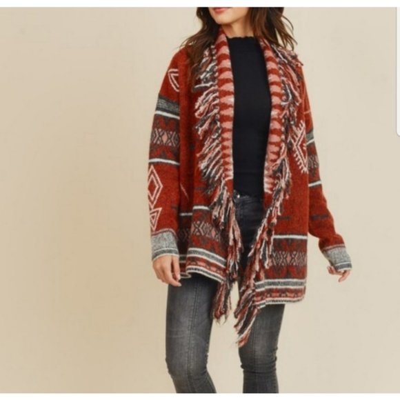 Aztec Southwest Print Cozy Warm Chunky Cardigan - Picture 2 of 8